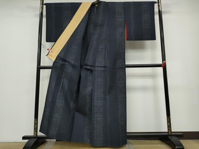 平和屋着物▽本場大島紬 薩摩結城 単衣 吉祥花間道 正絹 逸品 CAAW2812ut