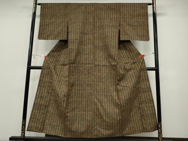 平和屋着物▽上質な紬 単衣 縞 正絹 逸品 CAAW2840ut