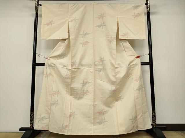 平和屋着物▽上質な紬 単衣 吉祥花文 正絹 逸品 CAAW2850ut