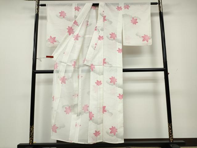 平和屋着物*夏物 小紋 絽 雲取り舞葉文 洗える着物 CAAW2898ut
