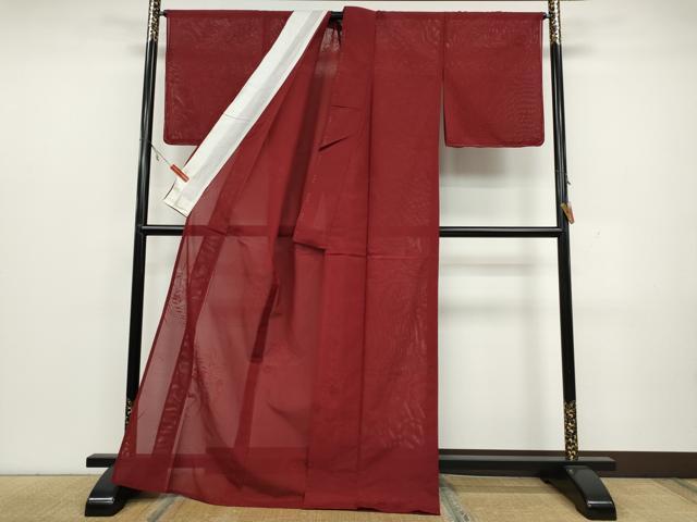 平和屋着物*夏物 色無地 絽 草花紋紗 濃紅色 正絹 逸品 未使用 CAAW2928ut