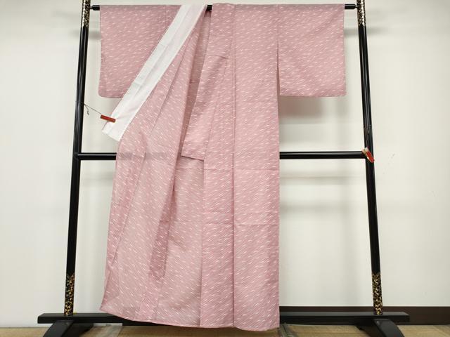 平和屋着物*夏物 小紋 絽 斜線舞葉文 洗える着物 CAAW3001ut