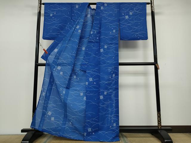 平和屋着物*夏物 小紋 絽 源氏香 芝草花文 洗える着物 CAAW3069ut