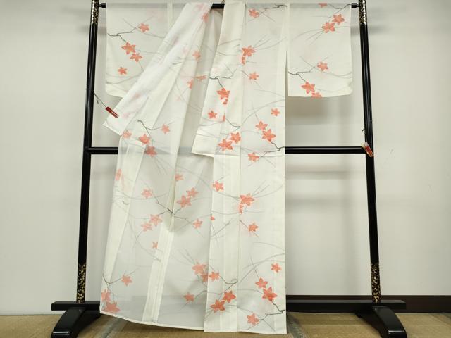 平和屋着物*夏物 小紋 絽 枝花文 銀彩 洗える着物 CAAW3073ut