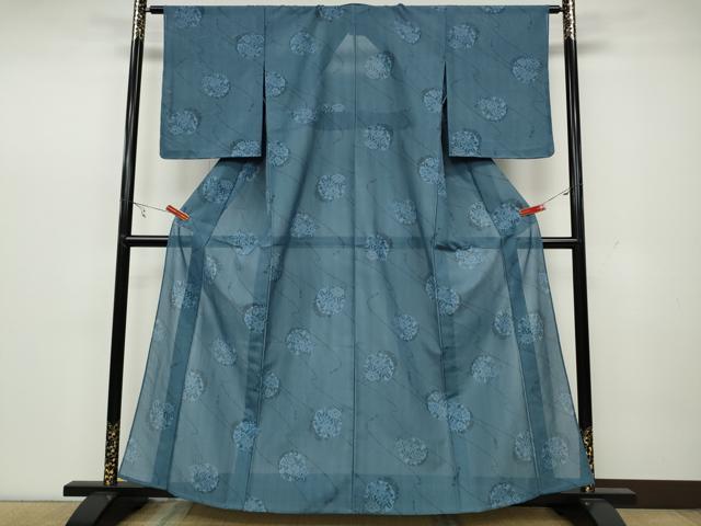 平和屋着物*夏物 小紋 紗 雪輪花文 洗える着物 未使用 CAAW3092ut