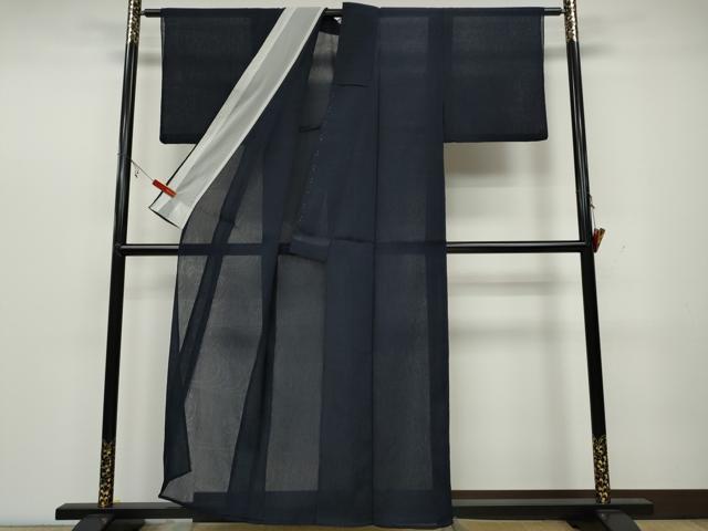 平和屋着物*夏物 色無地 立波紋紗 濃藍色 洗える着物 CAAW3097ut