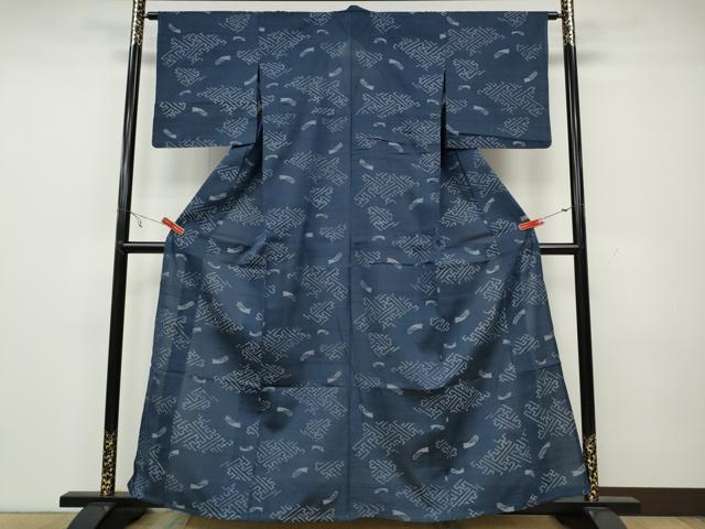 平和屋着物▽上質な紬 単衣 紗綾形吉祥文 正絹 逸品 CAAW3112ut
