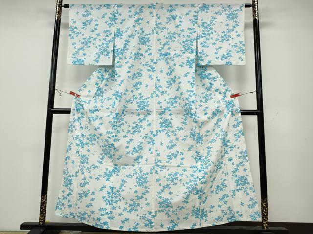 平和屋着物*夏物 小紋 絽 枝花文 洗える着物 CAAW3139ut