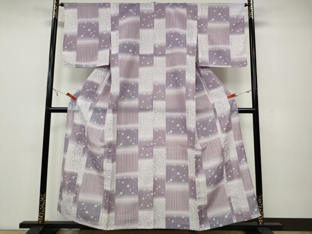 平和屋着物*夏物 小紋 縦絽 市松花文 やまと誂製 洗える着物 未使用 CAAW3140ut
