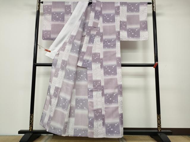 平和屋着物*夏物 小紋 縦絽 市松花文 やまと誂製 洗える着物 未使用 CAAW3140ut