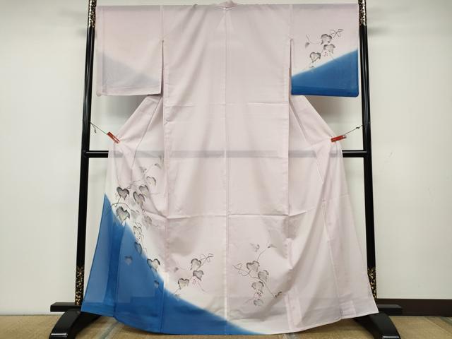 平和屋着物*夏物 訪問着 絽 手描き 蔦の葉文 暈し染め 洗える着物 CAAW3143ut