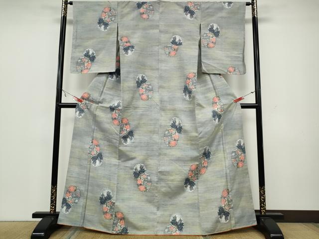 平和屋着物●小千谷紬 雪輪風景花文 正絹 逸品 未使用 CAAW3162ut
