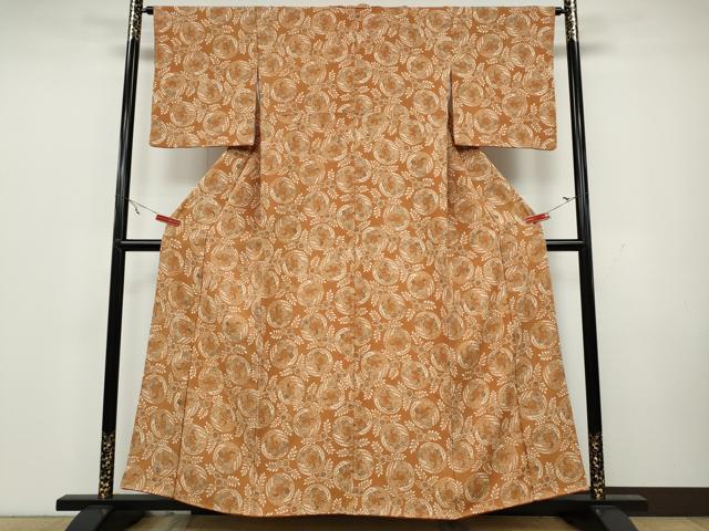 平和屋着物●上質な小紋 型染め 鳳凰桐文 鬼しぼ縮緬 正絹 逸品 CAAW3176ut