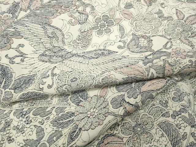 平和屋着物●上質な小紋 紬地 鳳凰更紗唐草文 正絹 逸品 未使用 CAAW3187ut