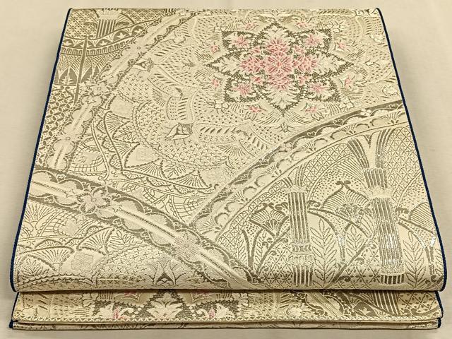 平和屋着物◎六通柄袋帯 唐織 正倉院花文 銀糸 正絹 逸品 CAAW3277qv