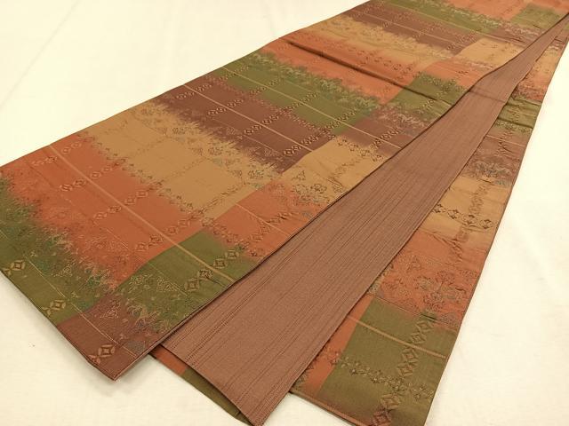 平和屋着物◎全通柄袋帯 横段花文 金糸 正絹 逸品 CAAW3279qv