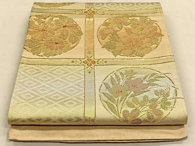 平和屋着物◎六通柄袋帯 天井花丸文 金糸 正絹 逸品 CAAW3317qv