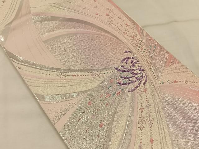 平和屋着物◎佐賀錦 六通柄袋帯 孔雀羽文 銀糸 正絹 逸品 CAAW3334qv