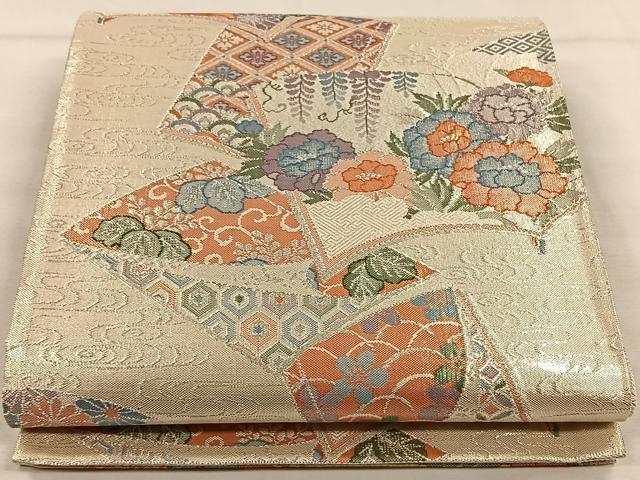 平和屋着物◎佐賀錦 六通柄袋帯 冊子花文 銀糸 正絹 逸品 CAAW3344qv
