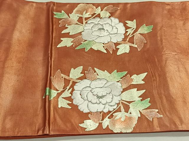 平和屋着物◎太鼓柄袋帯 駒刺繍 草花文 金彩 正絹 逸品 CAAW3548qv