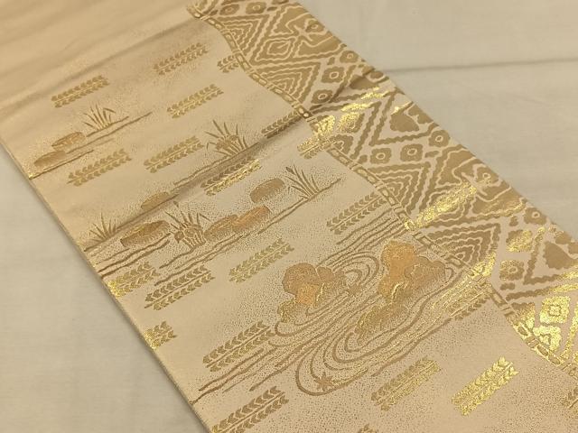 平和屋着物◎六通柄袋帯 引箔錦 石庭 金糸 正絹 逸品 CAAW3564qv