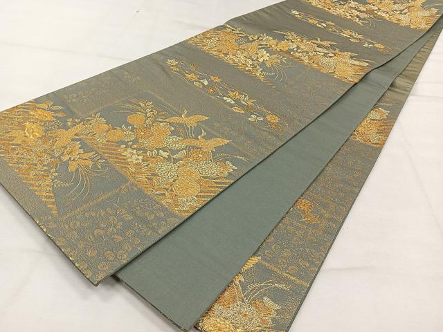 平和屋着物◎六通柄袋帯 飛鳥花文 金糸 正絹 逸品 CAAW3571qv