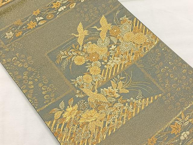 平和屋着物◎六通柄袋帯 飛鳥花文 金糸 正絹 逸品 CAAW3571qv