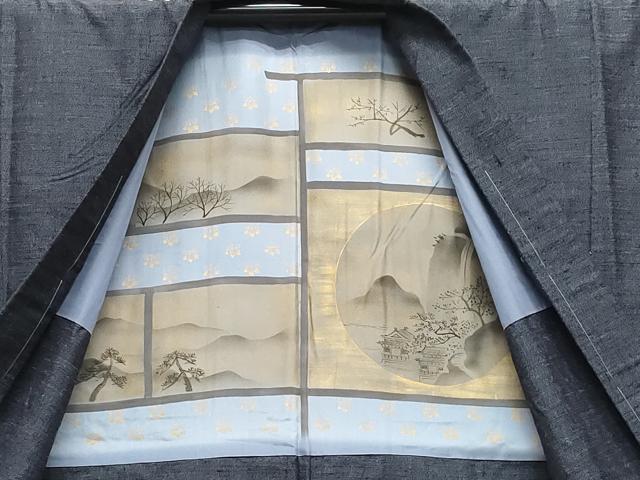 平和屋着物●男性 紬 アンサンブル 霞文 正絹 逸品 CAAW3606vf