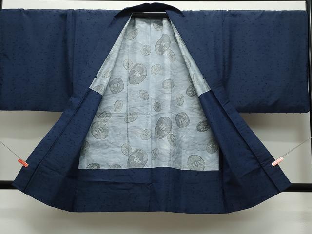 平和屋着物●男性 紬 髭紬羽織セット 濃紺色 キングサイズ 正絹 逸品 CAAW3608vf