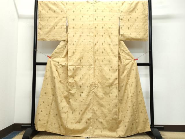 平和屋着物●国指定重要無形文化財 本場久米島紬 手織 十字絣 正絹 逸品 CABF3054ze