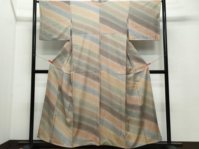 平和屋着物●上質な紬 斜線文 正絹 逸品 CAAW3641vf
