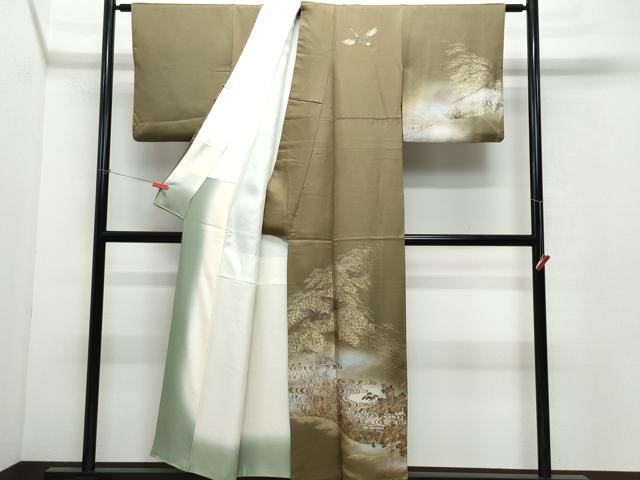 平和屋着物●訪問着 飛鶴流水草花文 金彩 正絹 逸品 CAAW3669vf