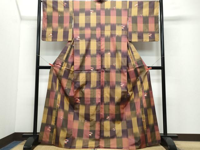 平和屋着物●上質な紬 市松花文 正絹 逸品 CAAW3715vf