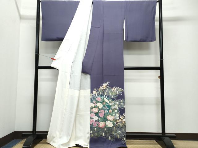 平和屋着物●十日町友禅作家 岡村蒼風 色留袖 松花文 正絹 逸品 CAAW3784vf