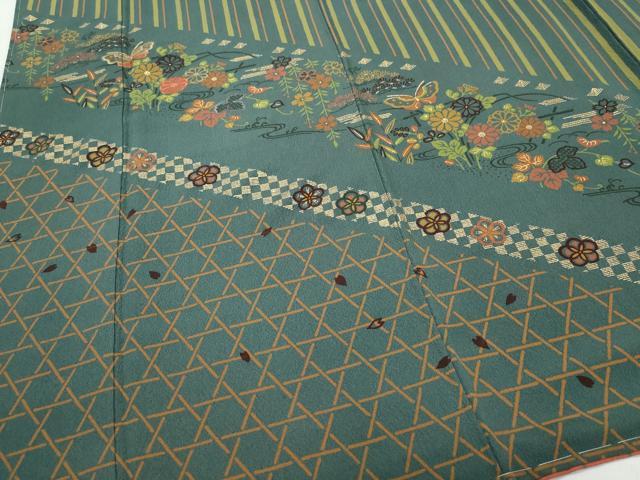 平和屋着物●訪問着 刺繍 舞蝶草花文 金彩 正絹 逸品 CAAW3808vf