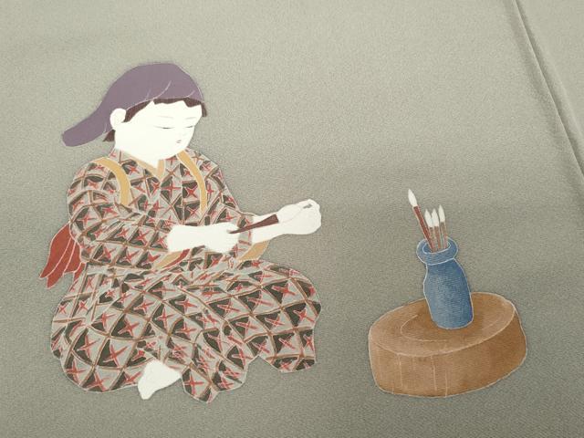 平和屋着物●訪問着 友禅 作家物 人物枝蕾文 正絹 逸品 CAAW3875vf