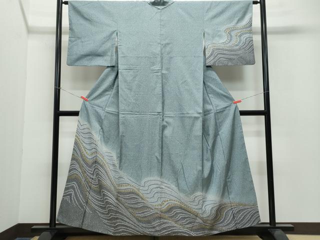 平和屋着物●訪問着 本場染大島紬 立波文 金彩 正絹 逸品 CAAW3887vf