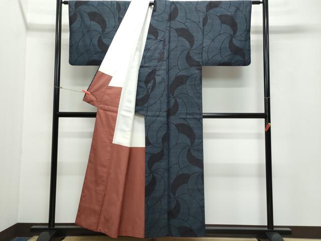 平和屋着物●結城紬 100亀甲 抽象文 正絹 逸品 CAAW3890vf