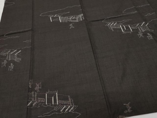 平和屋着物●上質な紬 人物風景文 黒地 正絹 逸品 CAAW3906vf