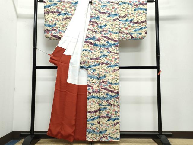 平和屋着物●上質な小紋 型染め 流水草花文 正絹 逸品 CAAW3913vf