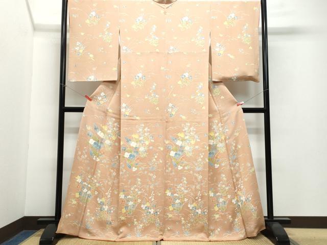 平和屋着物●訪問着 草花文 鬼しぼ縮緬 正絹 逸品 CAAW3921vf