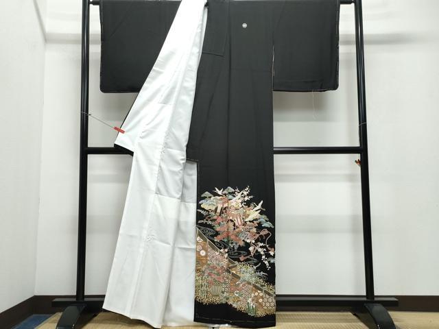 平和屋着物●豪華黒留袖 御所車飛鶴屏風草花文 金彩 正絹 逸品 CAAW3944vf