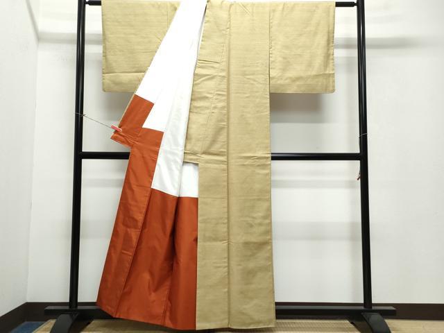 平和屋着物●上質な紬 色無地 榛色 正絹 逸品 CAAW3956vf