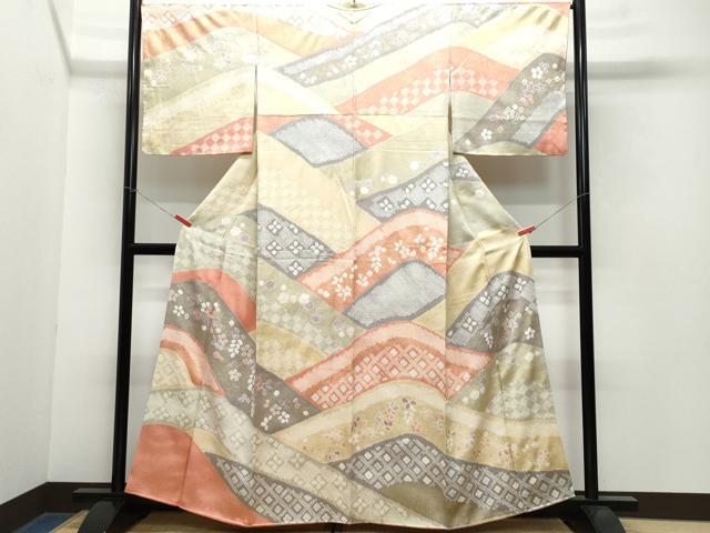 平和屋着物●訪問着 絞り 吉祥花文 金彩 正絹 逸品 CAAW3980vf