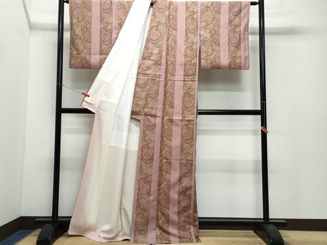 平和屋着物●上質な小紋 紬地 更紗唐草文 正絹 逸品 CAAW3981vf