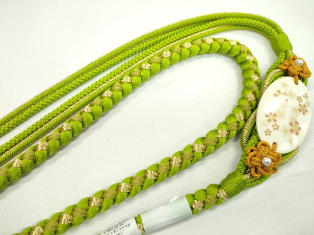 平和屋着物●和装小物 振袖用帯締め 舞花 色花金 黄緑色 金糸 撚り房 逸品 未使用 CAAW4047ju