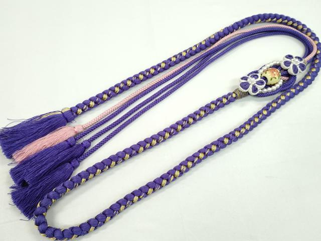 平和屋着物●和装小物 振袖用帯締め 飾り玉 つまみ細工 花 パール 菖蒲色 金糸 切り房 逸品 未使用 CAAW4055ju