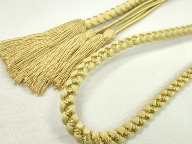 平和屋着物●和装小物 振袖用帯締め ちりめん花飾り パール 砥粉色 金糸 撚り房 逸品 未使用 CAAW4068ju