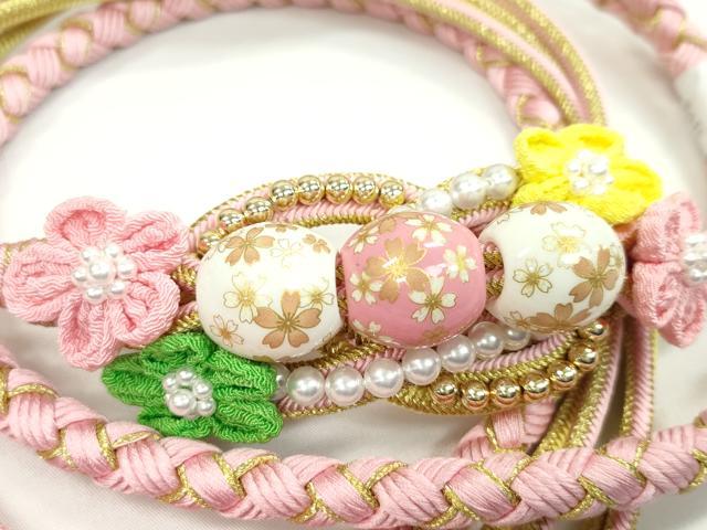 平和屋着物●和装小物 振袖用帯締め 飾り玉 つまみ細工 パール 花 虹色 金糸 撚り房 逸品 未使用 CAAW4099ju