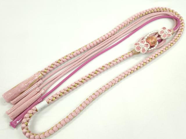平和屋着物●和装小物 振袖用帯締め 飾り玉 つまみ細工 パール 花 鴇色 金糸 切り房 逸品 未使用 CAAW4101ju